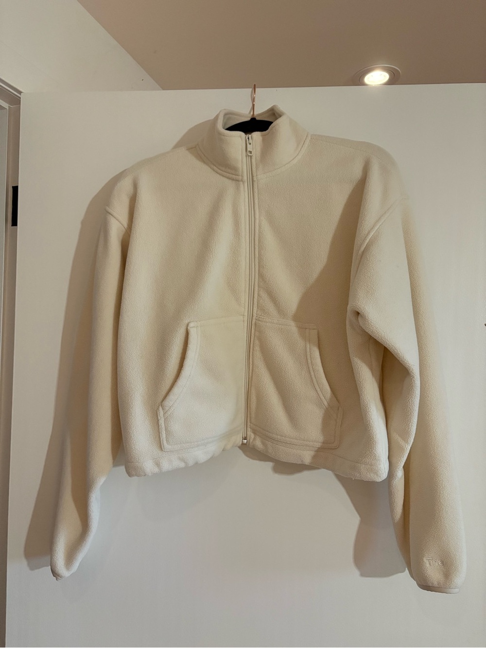 Aritzia TNA Fleece Zip-Up Sweater Cropped White Medium